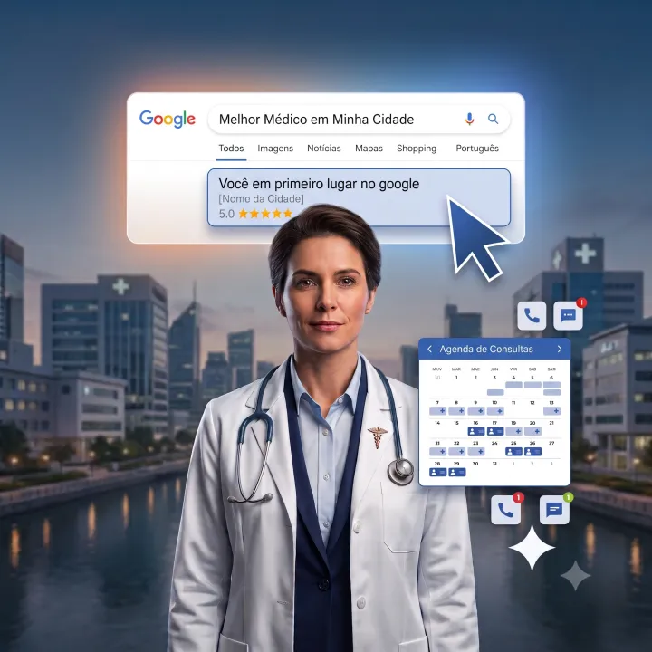 Ilustração: médico aparece em primeiro lugar no Google quando pacientes da cidade pesquisam pela especialidade.